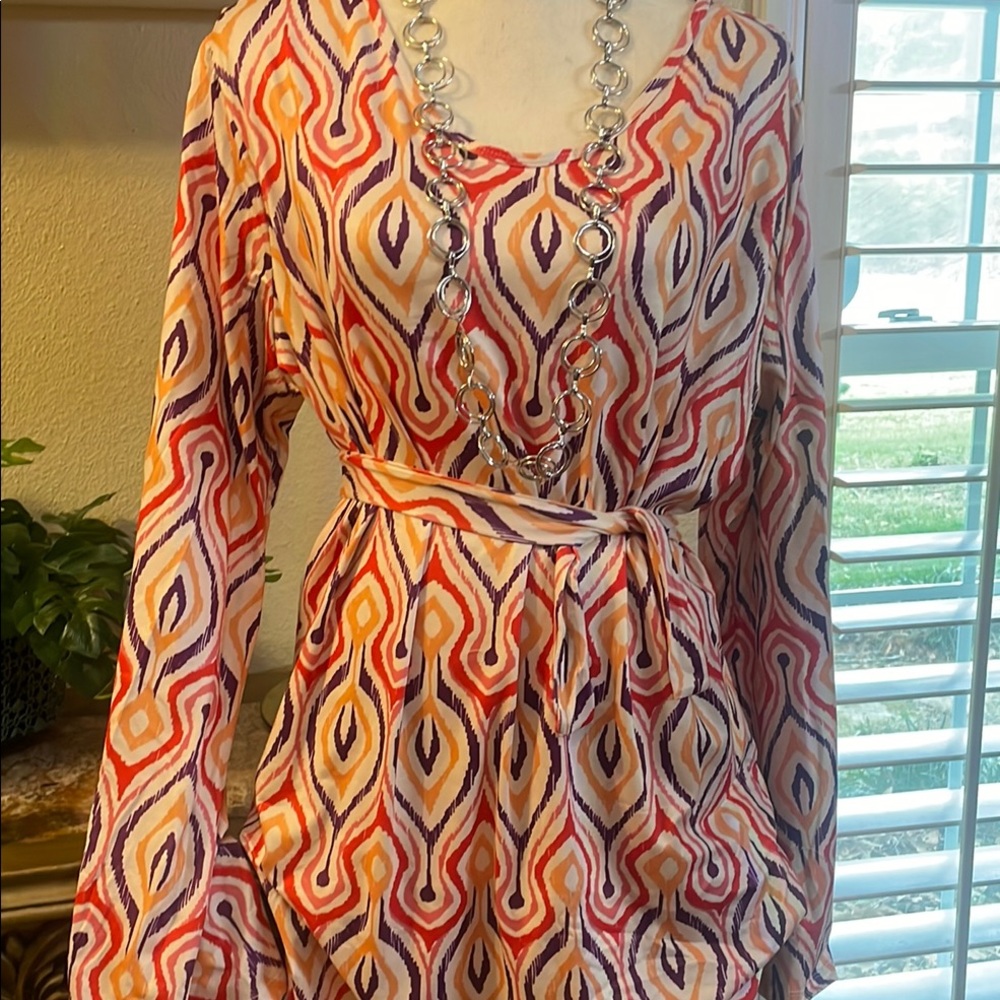 New HIPPIE Vibrant Patterned Dress/Costume 70'S Hippie Style W/Belt, 2XL OR 3XL